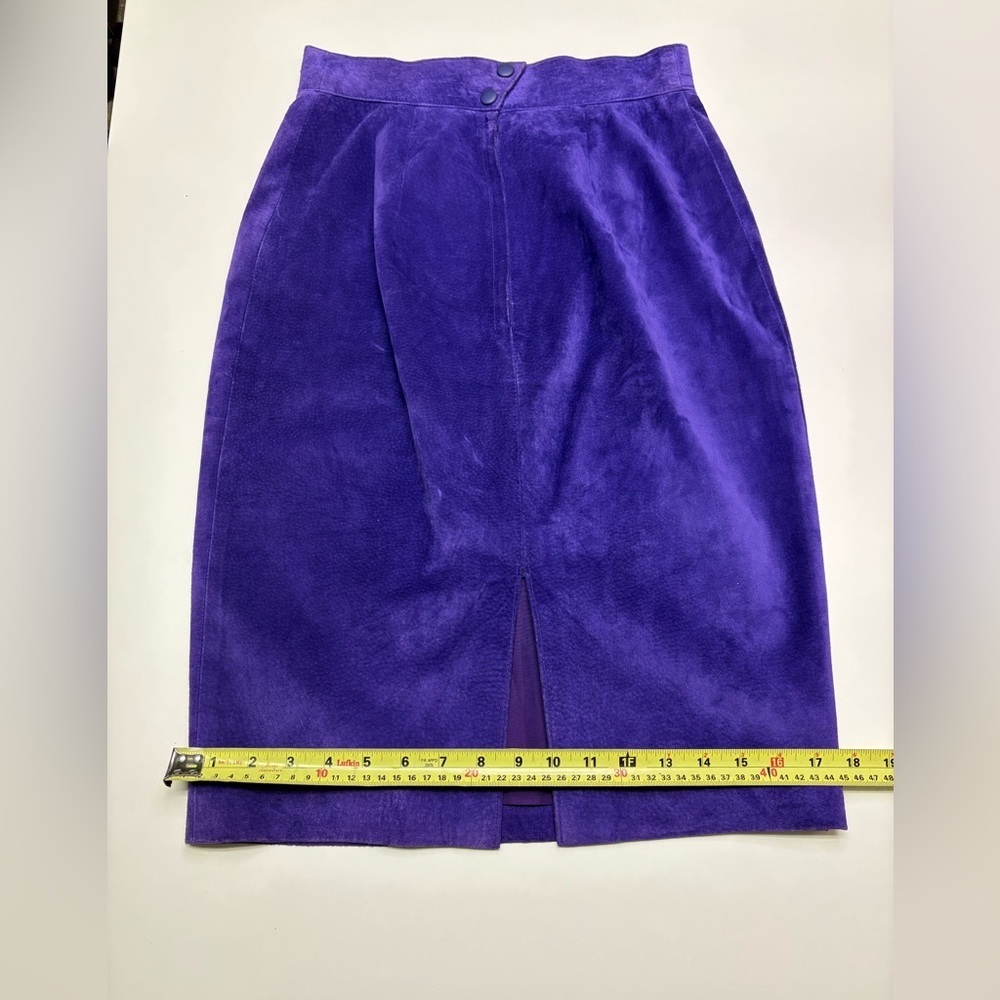 Vintage 80s Purple Suede Leather Pencil Skirt High Waist Slit Statement Size 8 - Picture 10 of 10